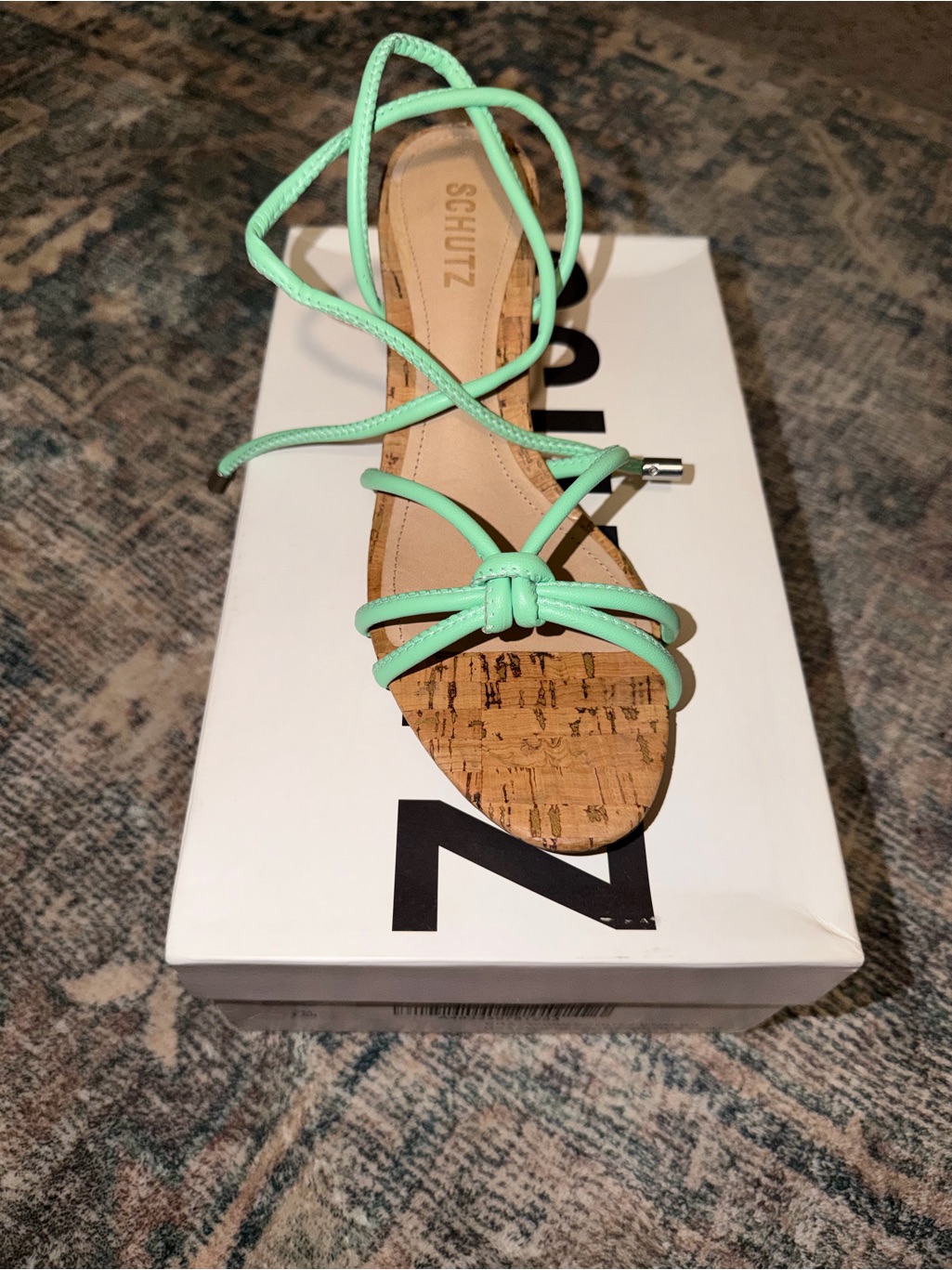 Schutz Mint Lace-Up Cork Strappy Sandal